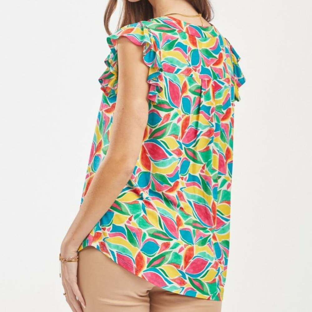NEW Dear Scarlett Lizzy Flutter Sleeve Teal Floral Tunic Top - Picture 2 of 5